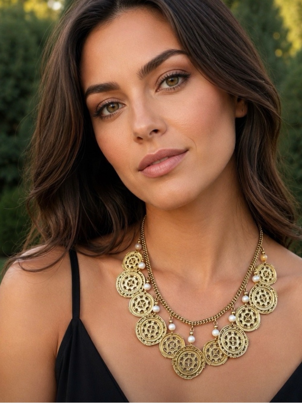 NAPIER Vintage Gold-tone Coin Charm Statement Necklace